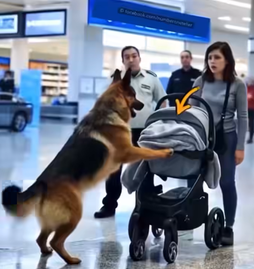 The service shepherd DOG LUNGED at the baby stroller in the airport. What was inside left everyone frozen