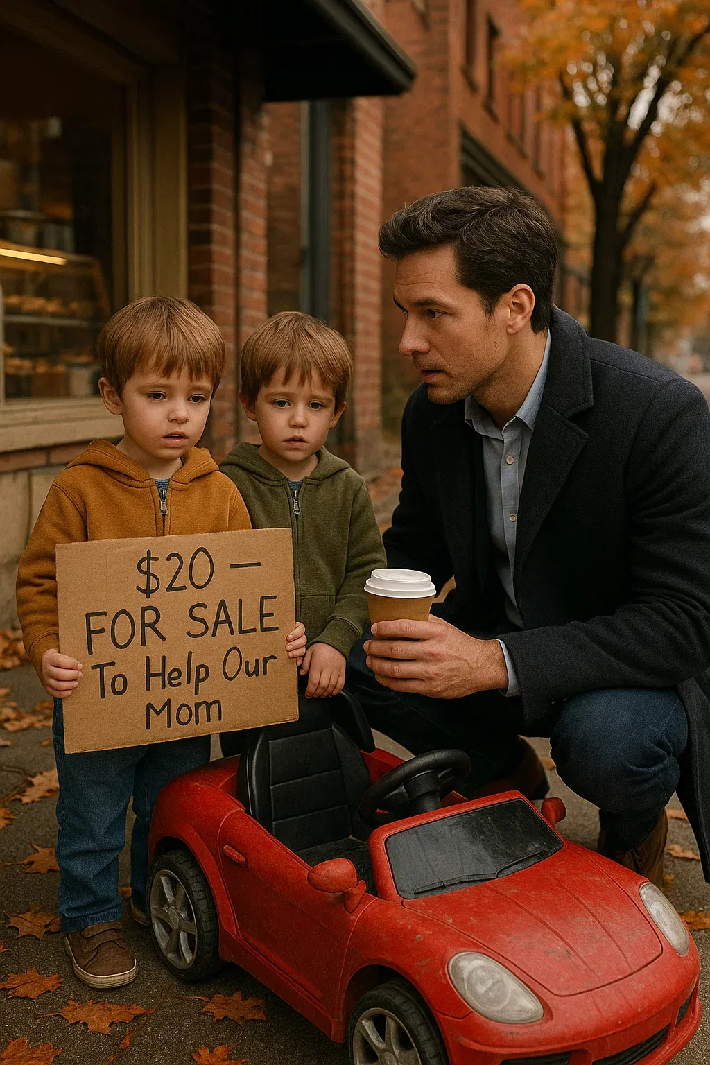 Billionaire Sees Twin Brothers Selling Their Toy Car to Save Their Mom — What He Does Next Transforms Their Lives Forever