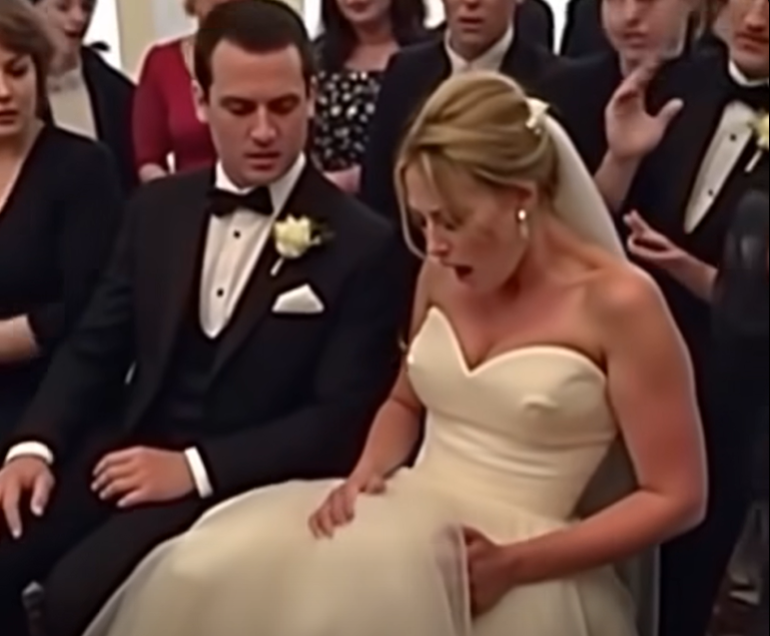 During the wedding, something stirred beneath the bride’s dress! The groom went pale
