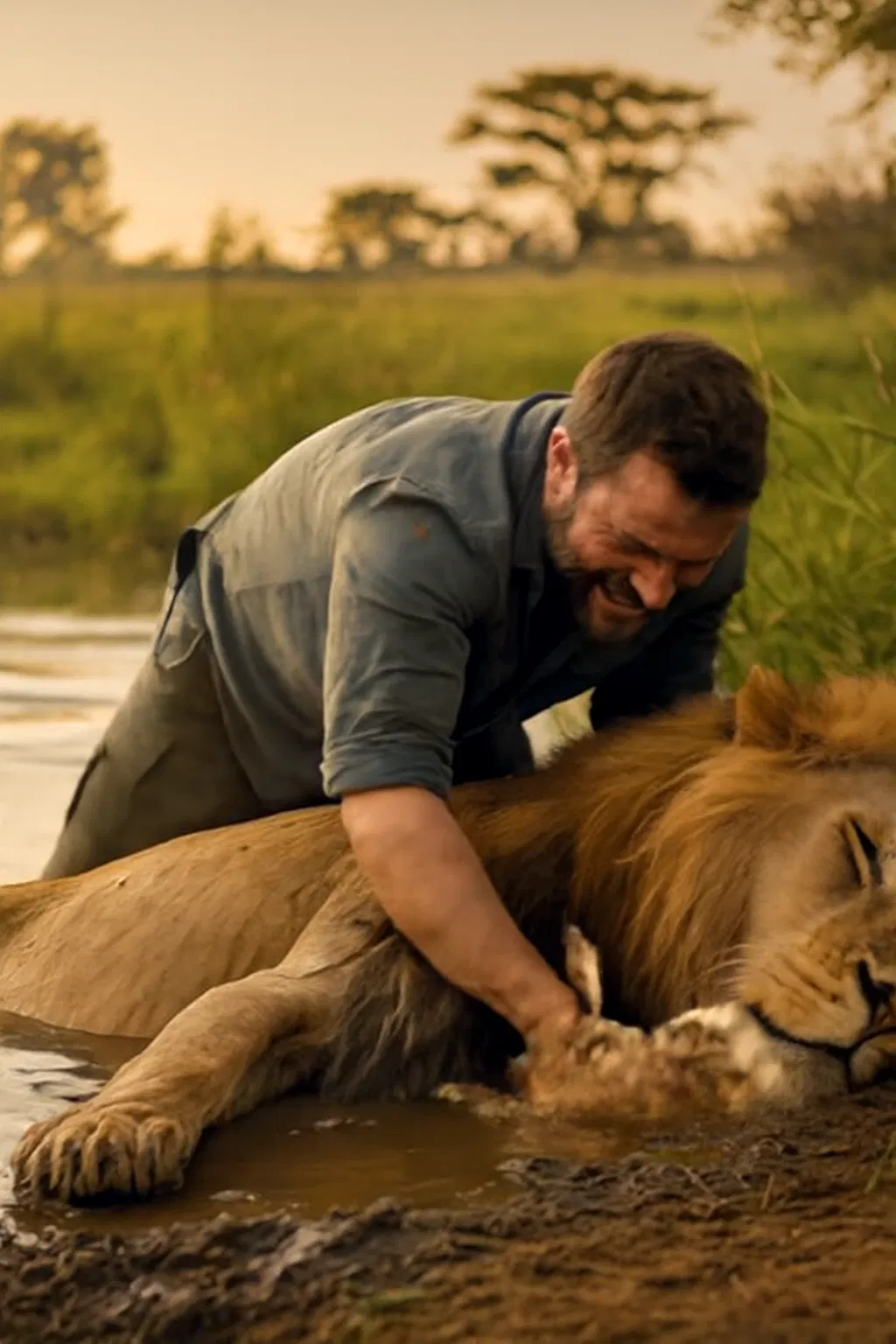 A man rescued a lion from drowning, but when they got to the river bank, the lion did something unexpected.