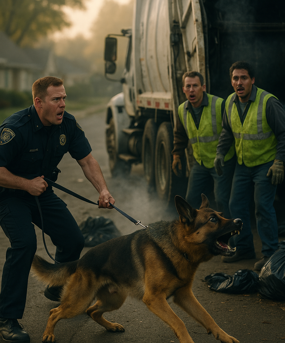 During a Quiet Morning Patrol, My Police Dog Suddenly Pulled Me Toward a Garbage Truck — And What We Found Inside Began a Story No One in Town Would Ever Forget