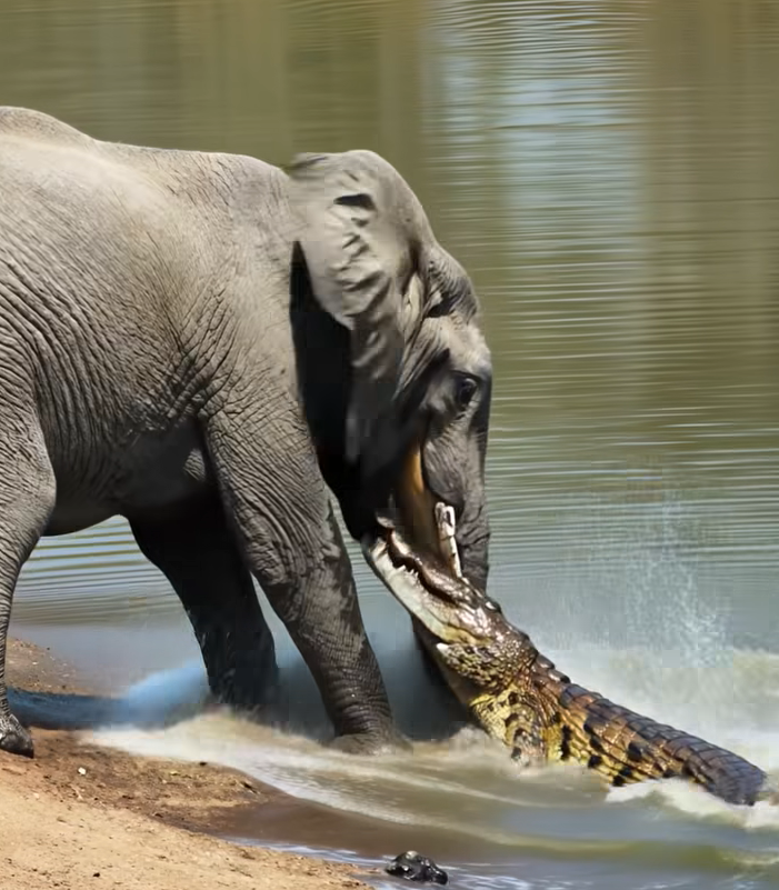 A baby elephant barely escaped a crocodile’s grasp — only because of its mother’s quick and fearless response.