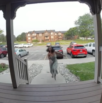 Doorbell Cam Captures Woman’s Hilarious Escape from Neighborhood Pup