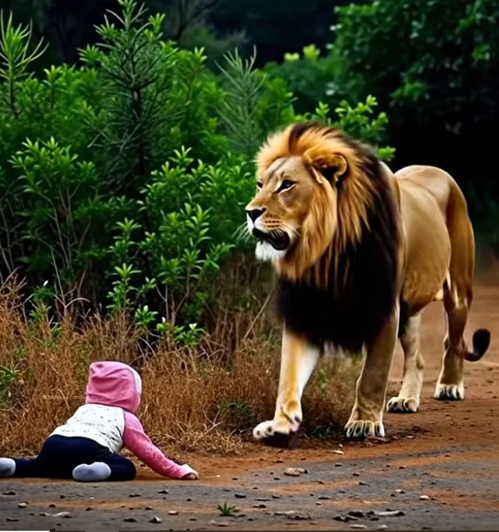 A one-year-old girl found herself alone in the middle of the vast savannah, just a few feet away from a massive lion — but what the wild animal did next stunned everyone.
