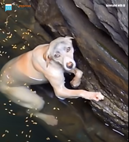 Struggling to survive, a drowning dog clings to life, hoping for rescue.